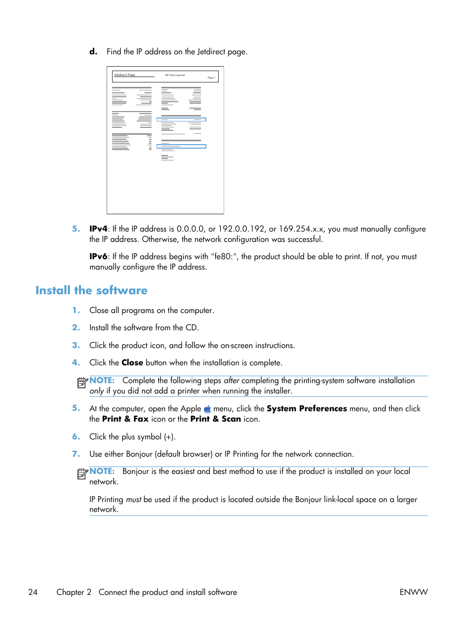 Install the software | HP LaserJet Enterprise MFP M725 series User Manual | Page 38 / 318