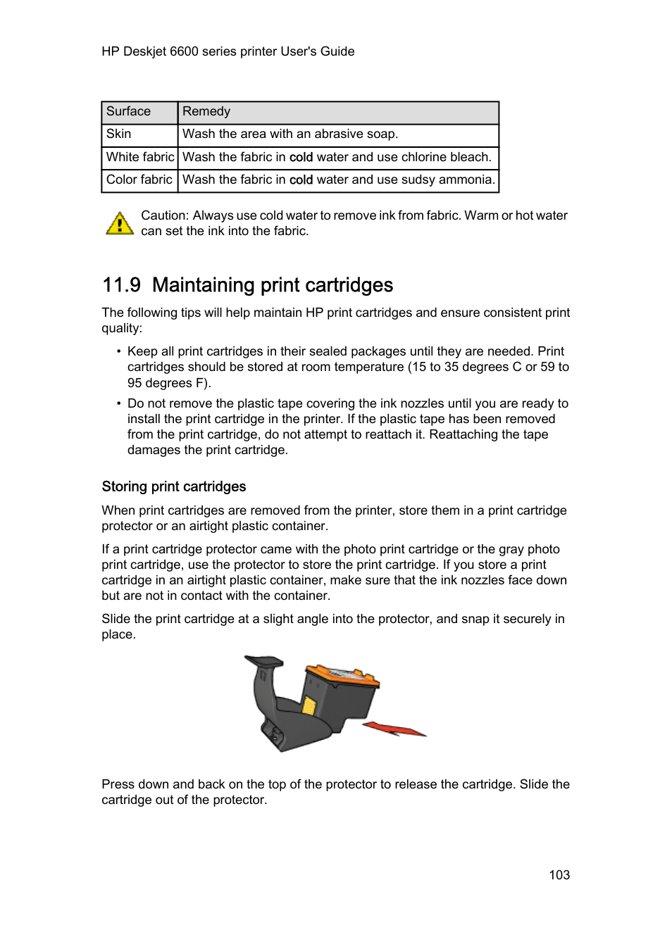 9 maintaining print cartridges, Storing print cartridges, Print cartridge storage | Guidelines, Maintaining print cartridges | HP Deskjet 6620 Color Inkjet Printer User Manual | Page 103 / 155