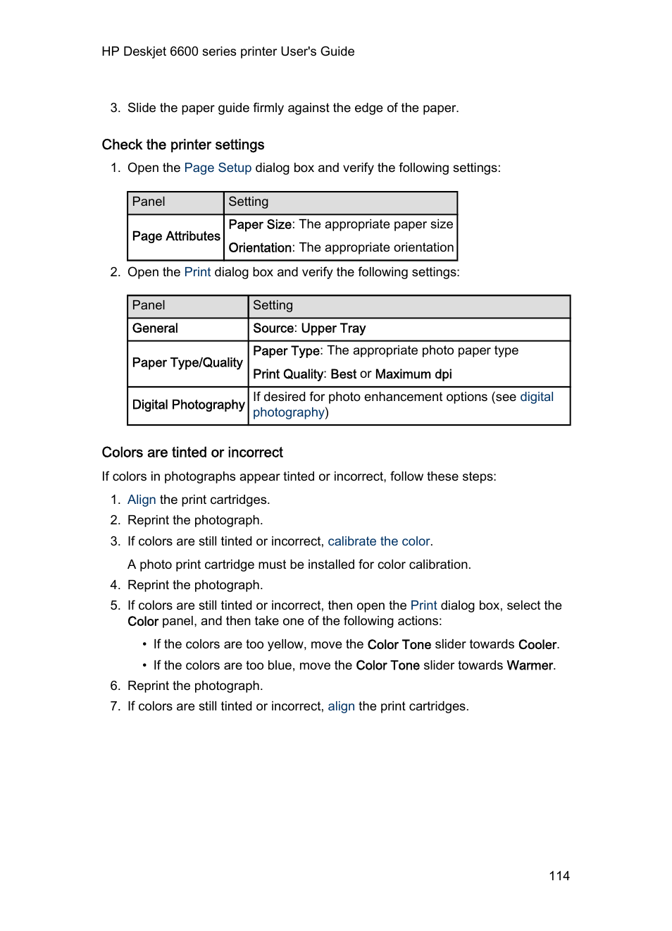 Check the printer settings, Colors are tinted or incorrect | HP Deskjet 6620 Color Inkjet Printer User Manual | Page 114 / 155