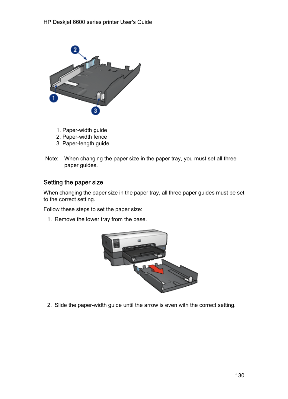 Setting the paper size | HP Deskjet 6620 Color Inkjet Printer User Manual | Page 130 / 155