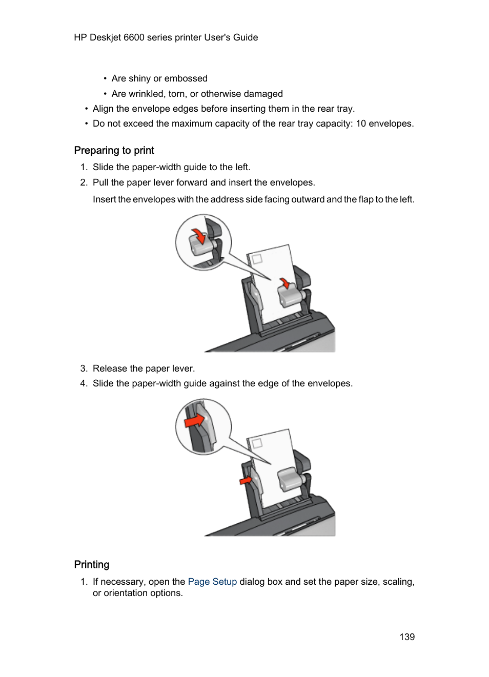 Preparing to print, Printing | HP Deskjet 6620 Color Inkjet Printer User Manual | Page 139 / 155