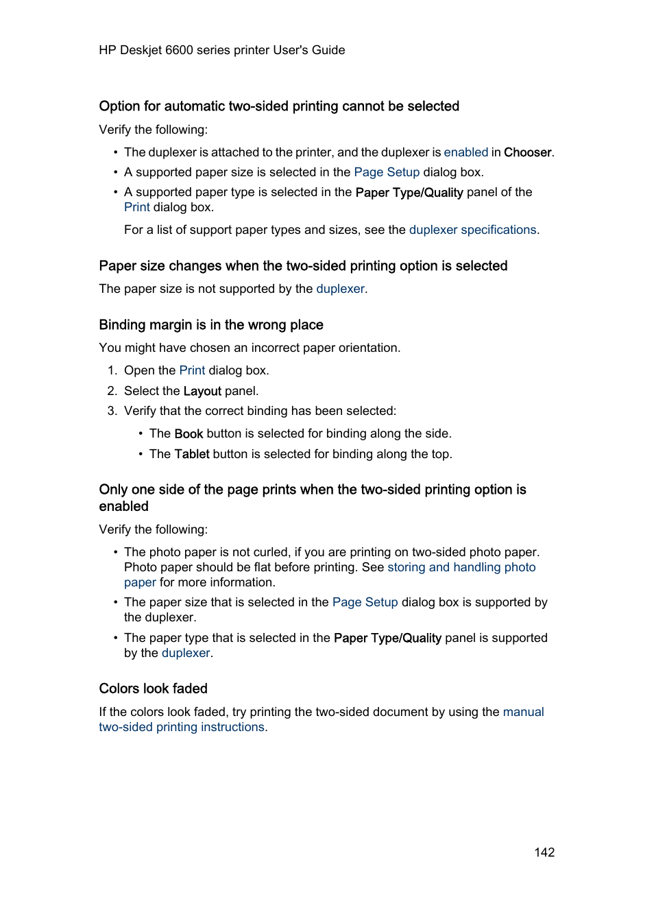 Binding margin is in the wrong place, Colors look faded | HP Deskjet 6620 Color Inkjet Printer User Manual | Page 142 / 155
