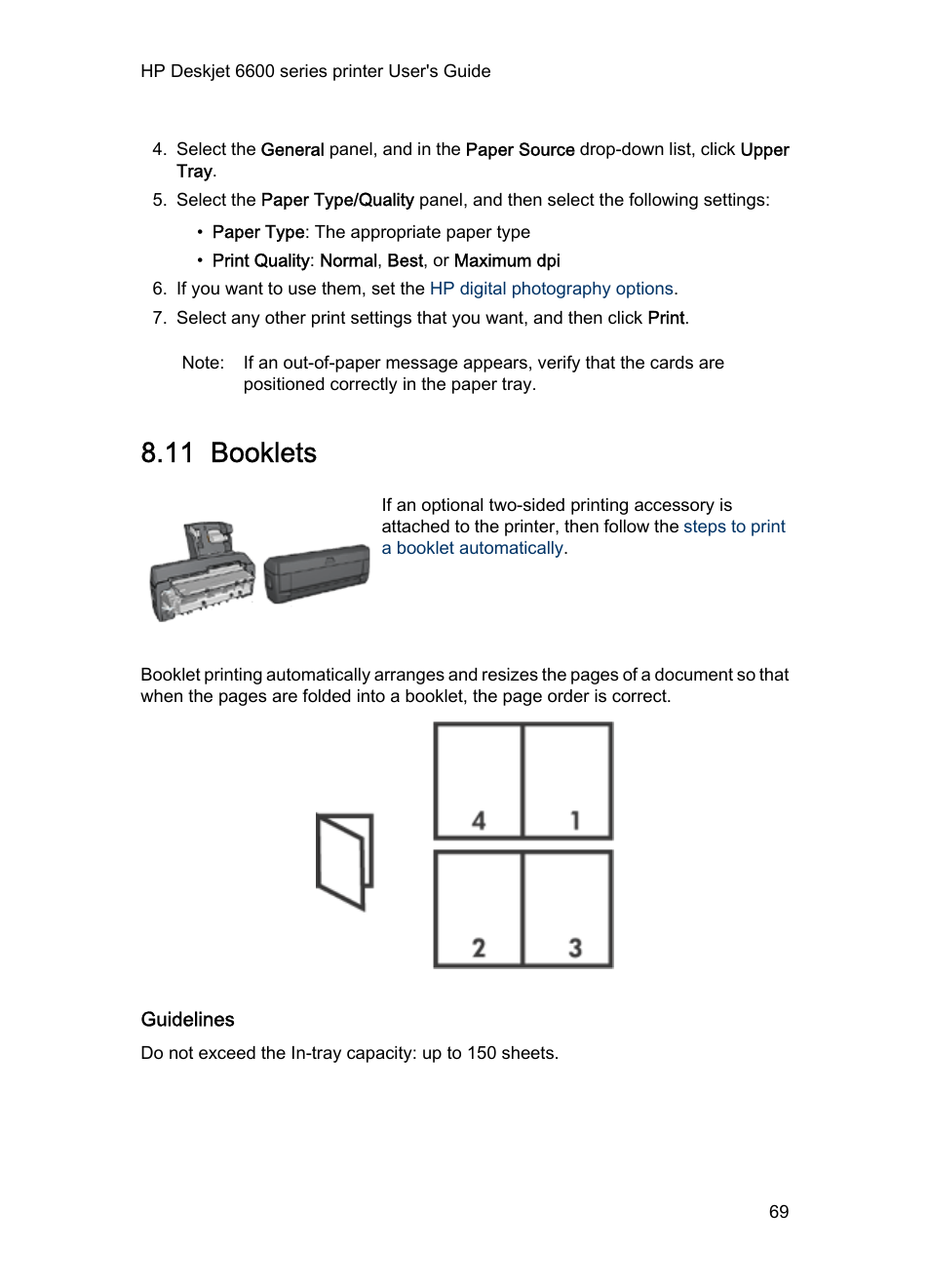 11 booklets, Guidelines, Booklets | HP Deskjet 6620 Color Inkjet Printer User Manual | Page 69 / 155