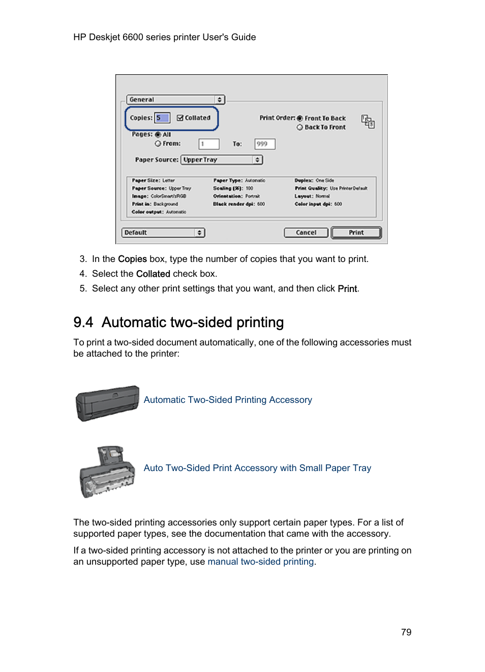 4 automatic two-sided printing, Automatically | HP Deskjet 6620 Color Inkjet Printer User Manual | Page 79 / 155