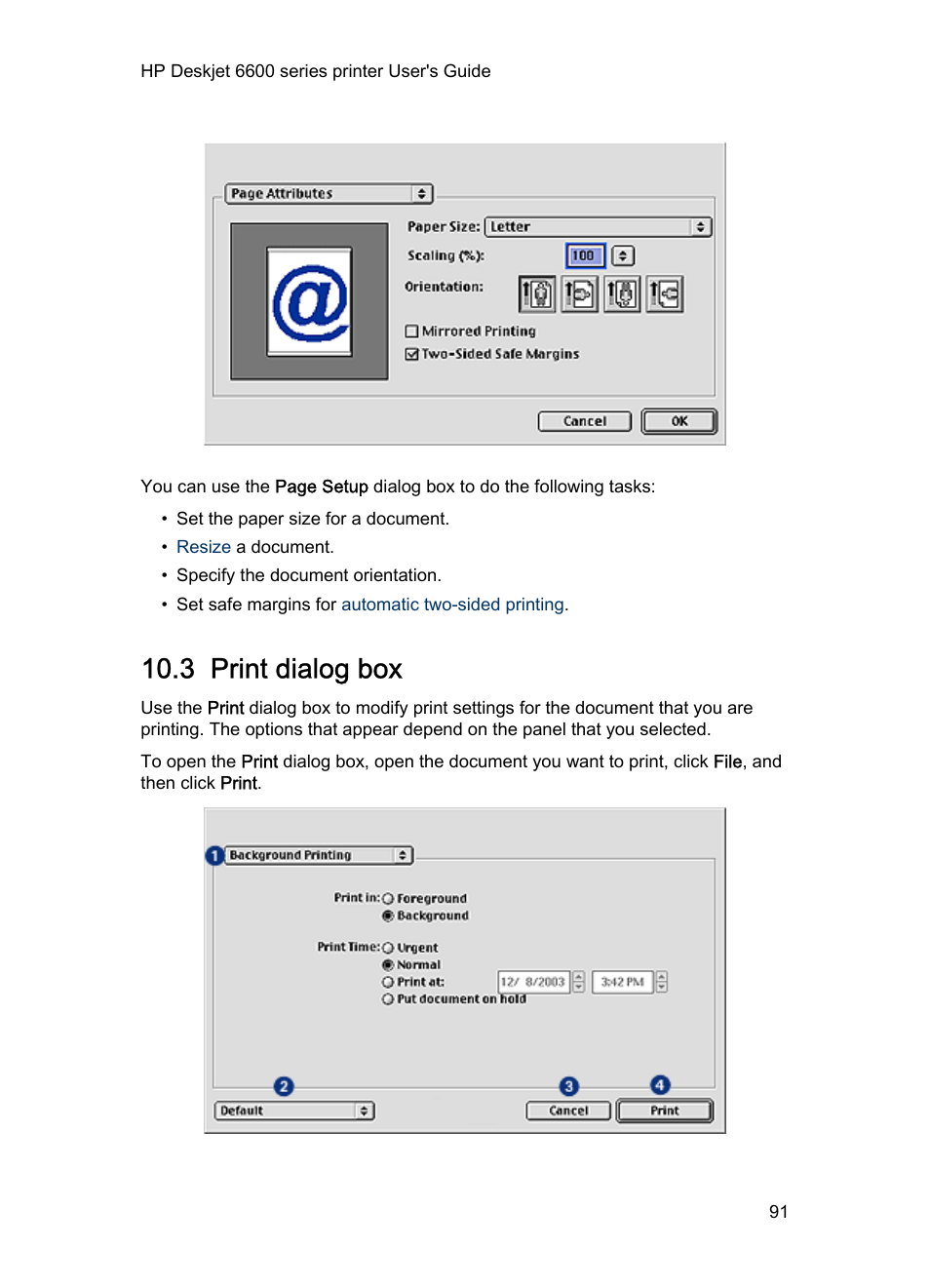 3 print dialog box, Print, Print dialog box | Dialog box | HP Deskjet 6620 Color Inkjet Printer User Manual | Page 91 / 155