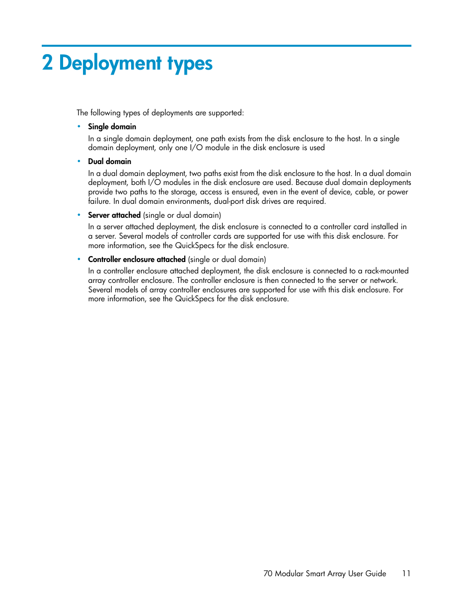 2 deployment types | HP 70 Modular Smart Array User Manual | Page 11 / 60