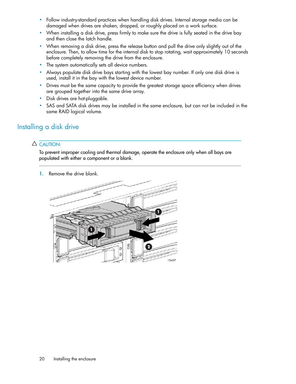 Installing a disk drive | HP 70 Modular Smart Array User Manual | Page 20 / 60