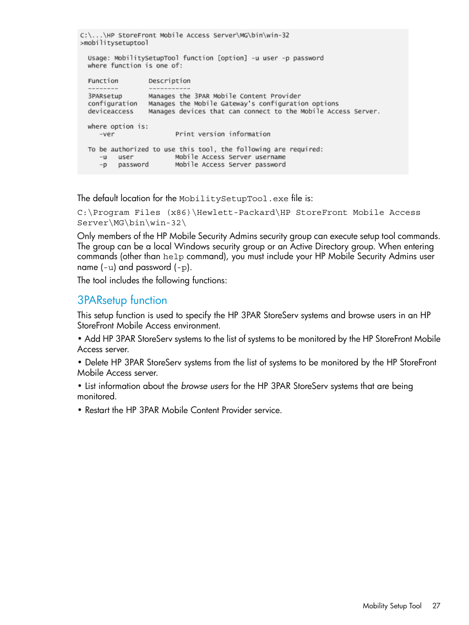 3parsetup function | HP StoreFront Mobile Access Software User Manual | Page 27 / 44