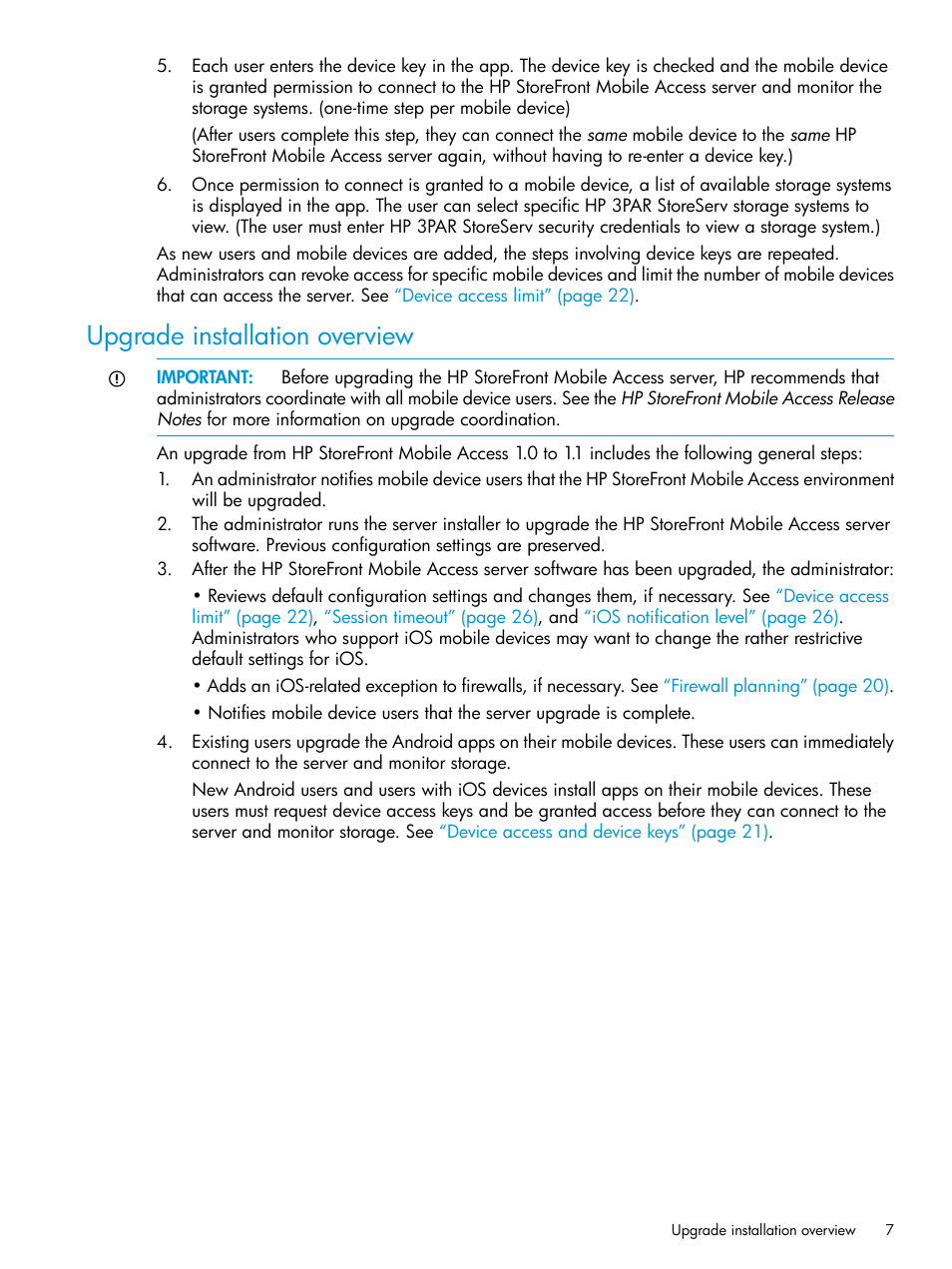 Upgrade installation overview | HP StoreFront Mobile Access Software User Manual | Page 7 / 44