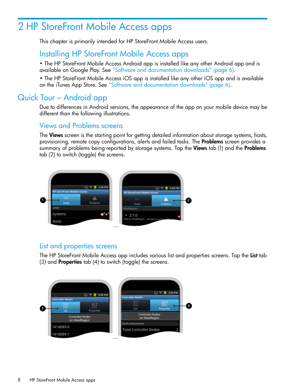 2 hp storefront mobile access apps, Quick tour – android app, Installing hp storefront mobile access apps | HP StoreFront Mobile Access Software User Manual | Page 8 / 44