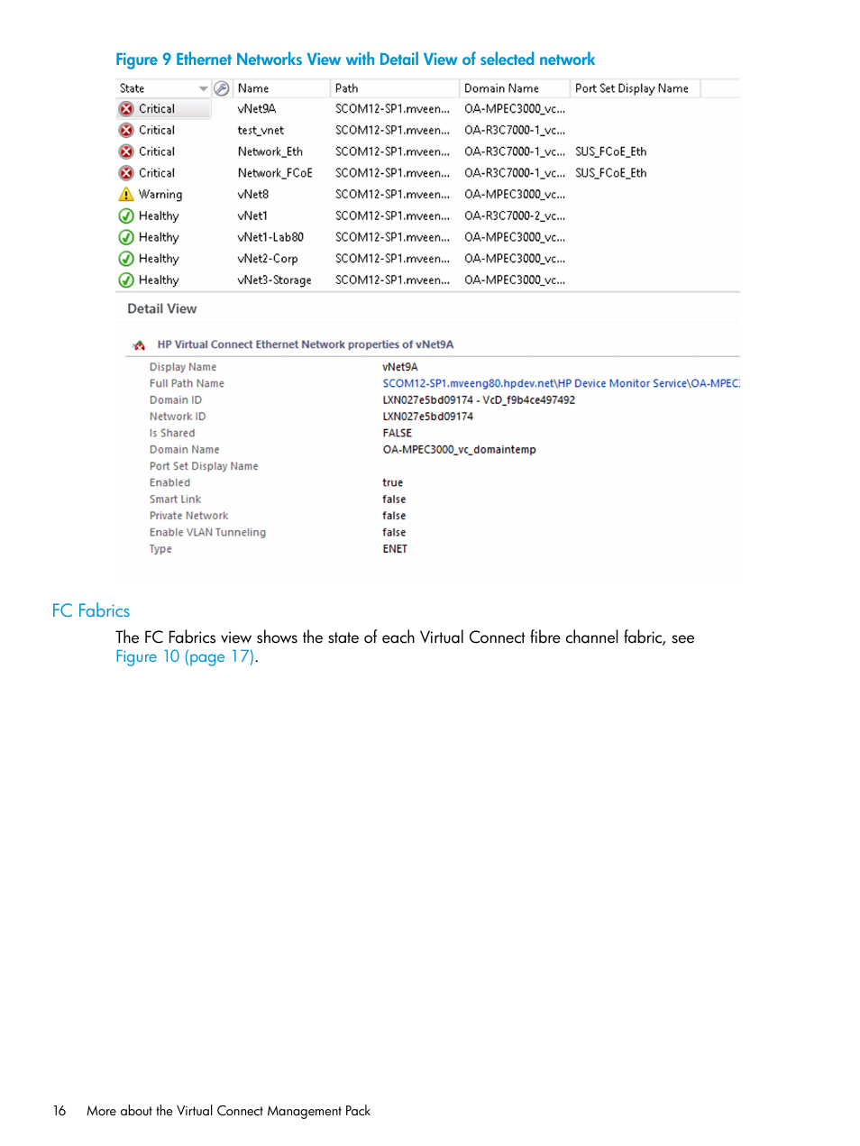 Fc fabrics | HP OneView for Microsoft System Center User Manual | Page 16 / 48