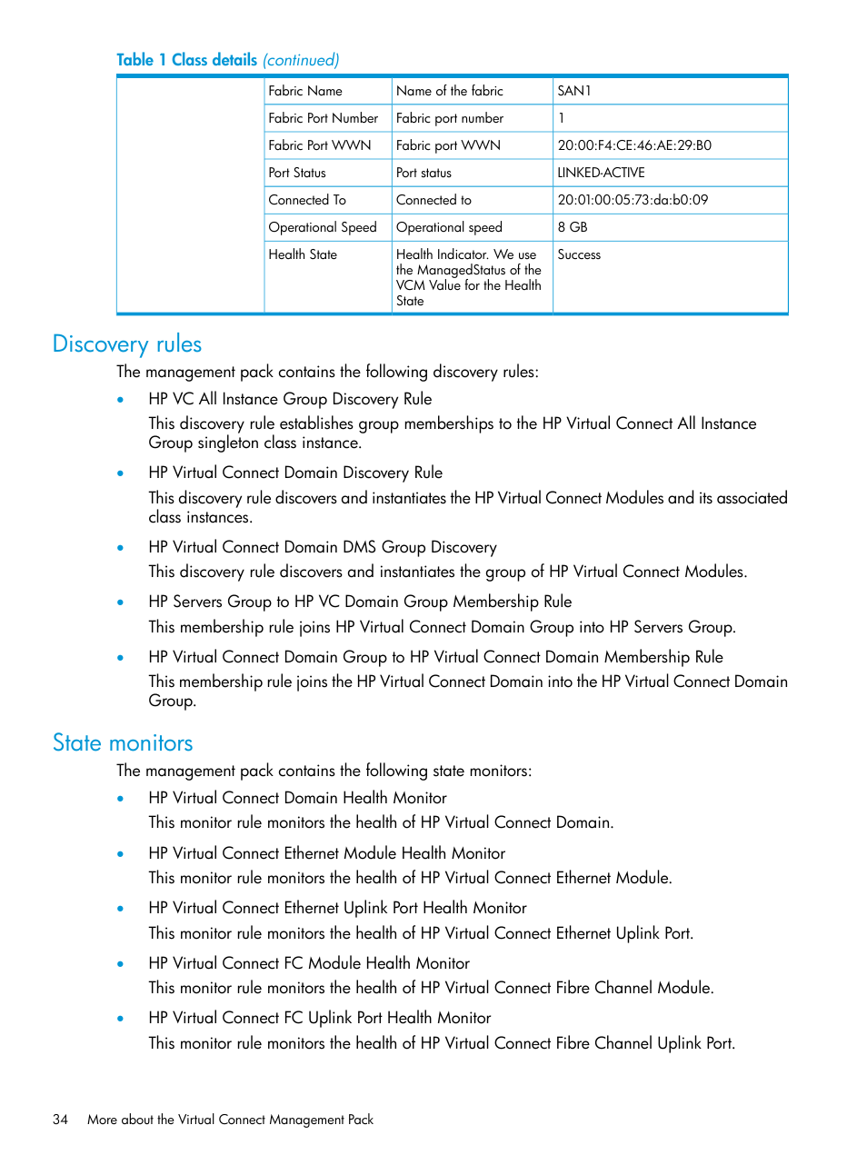 Discovery rules, State monitors, Discovery rules state monitors | HP OneView for Microsoft System Center User Manual | Page 34 / 48