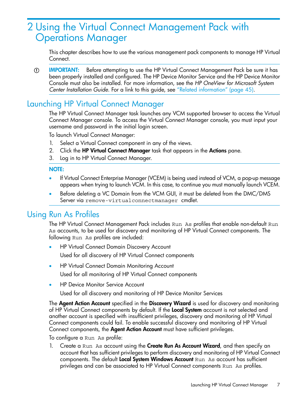 Launching hp virtual connect manager, Using run as profiles | HP OneView for Microsoft System Center User Manual | Page 7 / 48