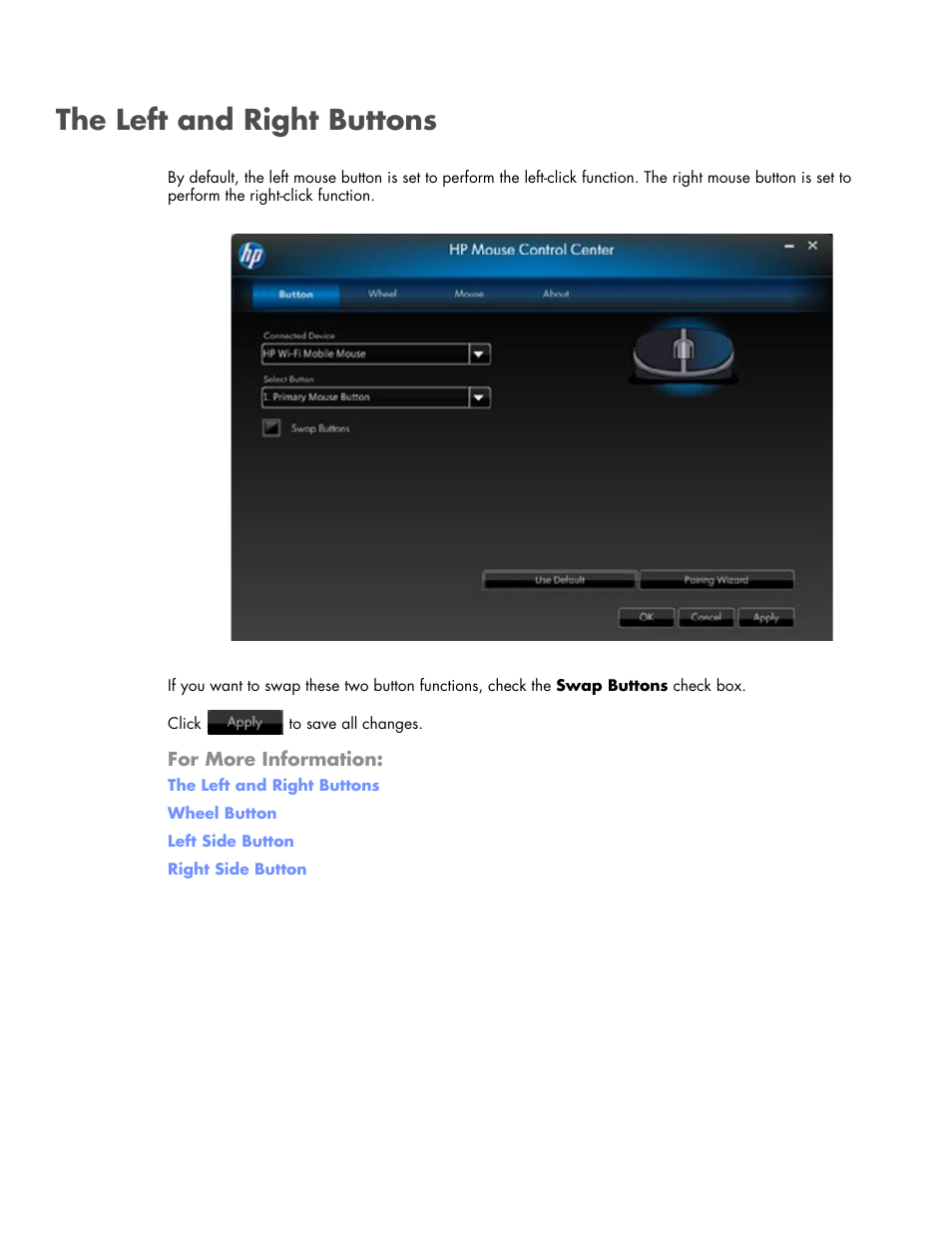 The left and right buttons | HP Wi-Fi Direct Mobile Mouse User Manual | Page 14 / 31