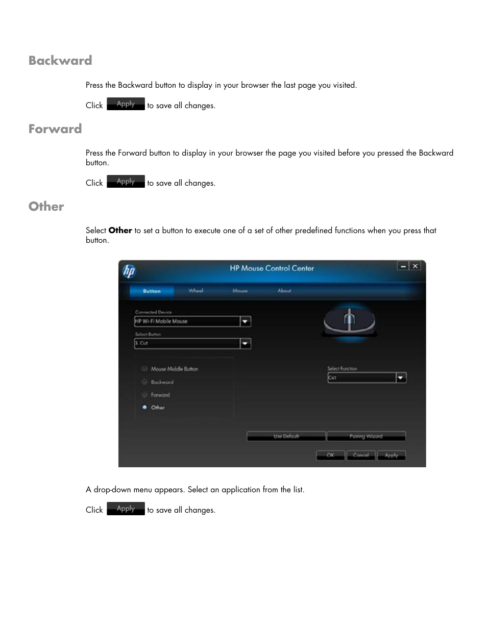 Backward, Forward, Other | HP Wi-Fi Direct Mobile Mouse User Manual | Page 15 / 31