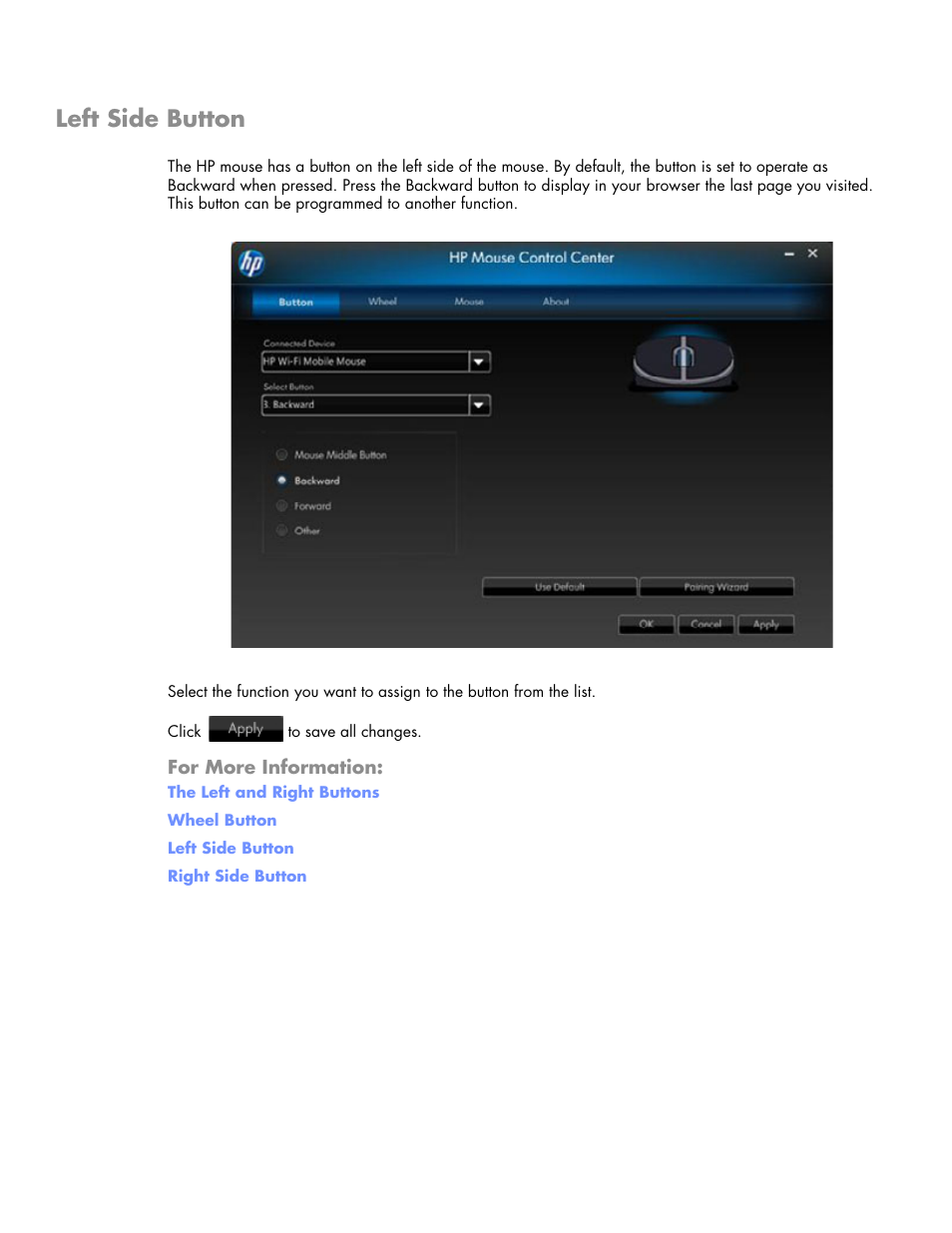 Left side button | HP Wi-Fi Direct Mobile Mouse User Manual | Page 17 / 31