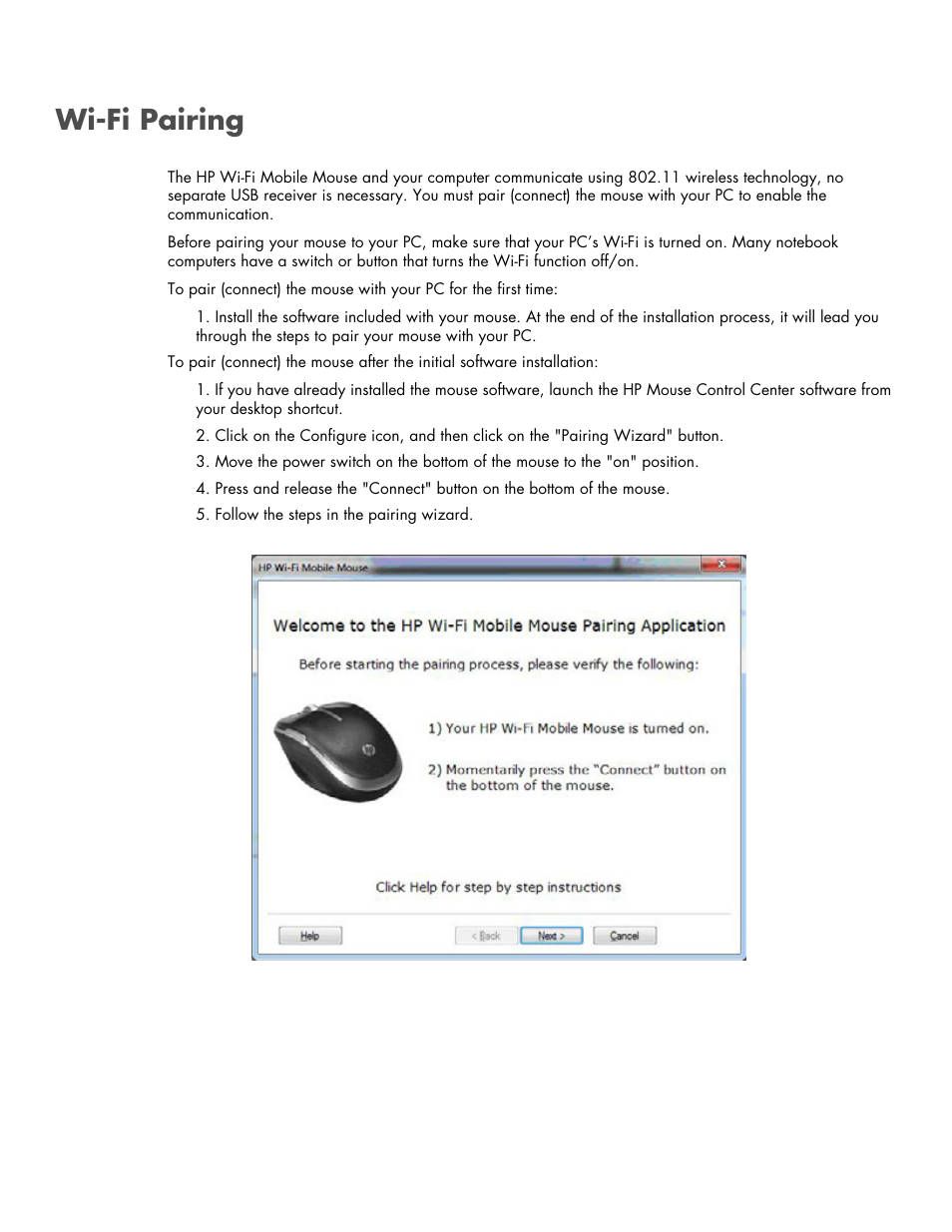 Wi-fi pairing | HP Wi-Fi Direct Mobile Mouse User Manual | Page 24 / 31