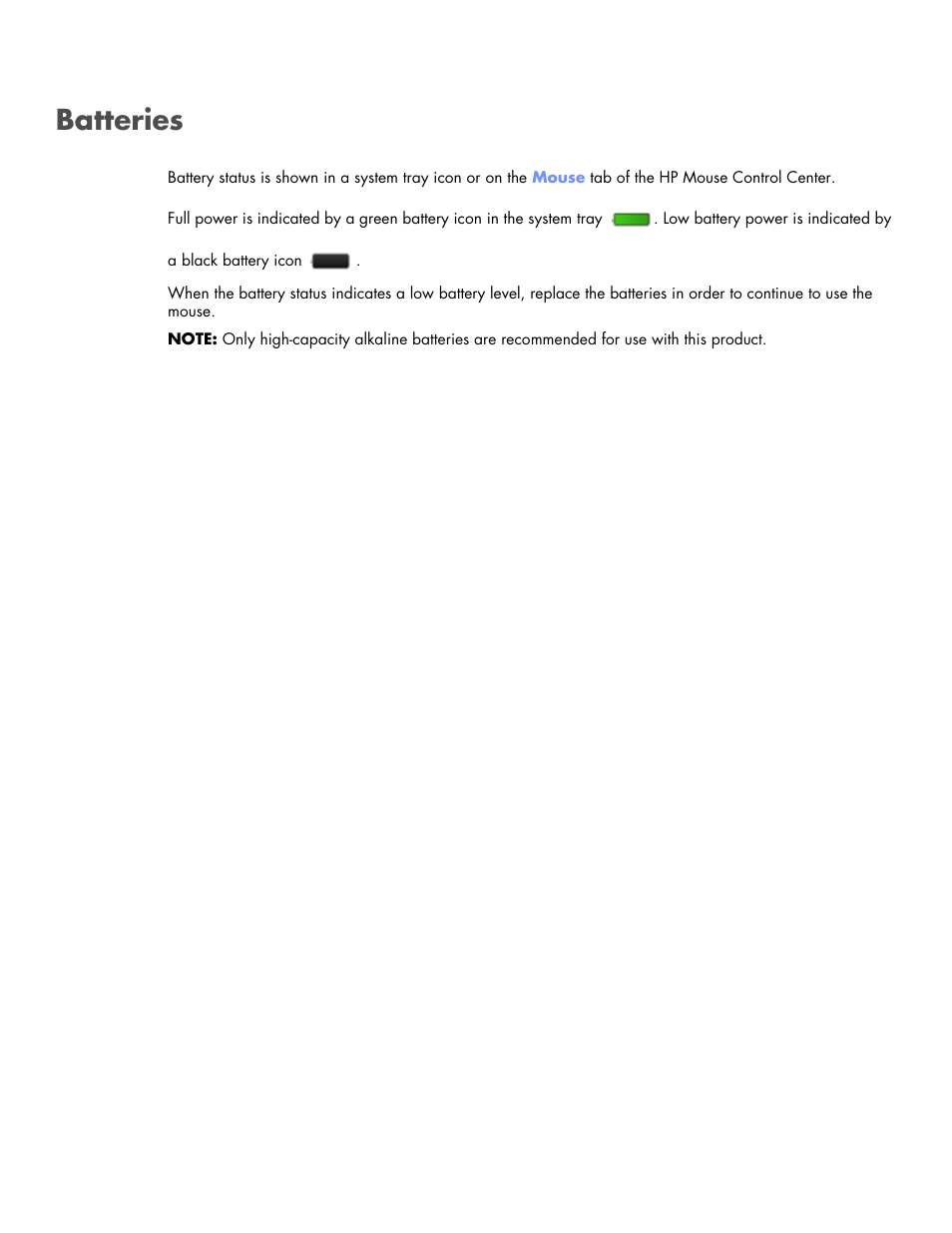 Batteries | HP Wi-Fi Direct Mobile Mouse User Manual | Page 26 / 31