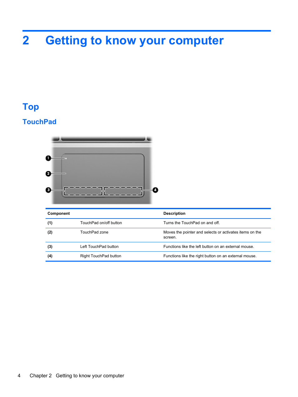 Getting to know your computer, Touchpad, 2 getting to know your computer | Getting to know, 2getting to know your computer | HP EliteBook Revolve 810 G1 Tablet User Manual | Page 14 / 101