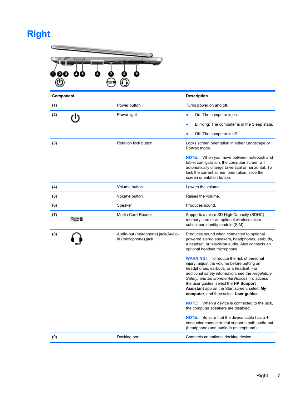 Right, Right 7 | HP EliteBook Revolve 810 G1 Tablet User Manual | Page 17 / 101