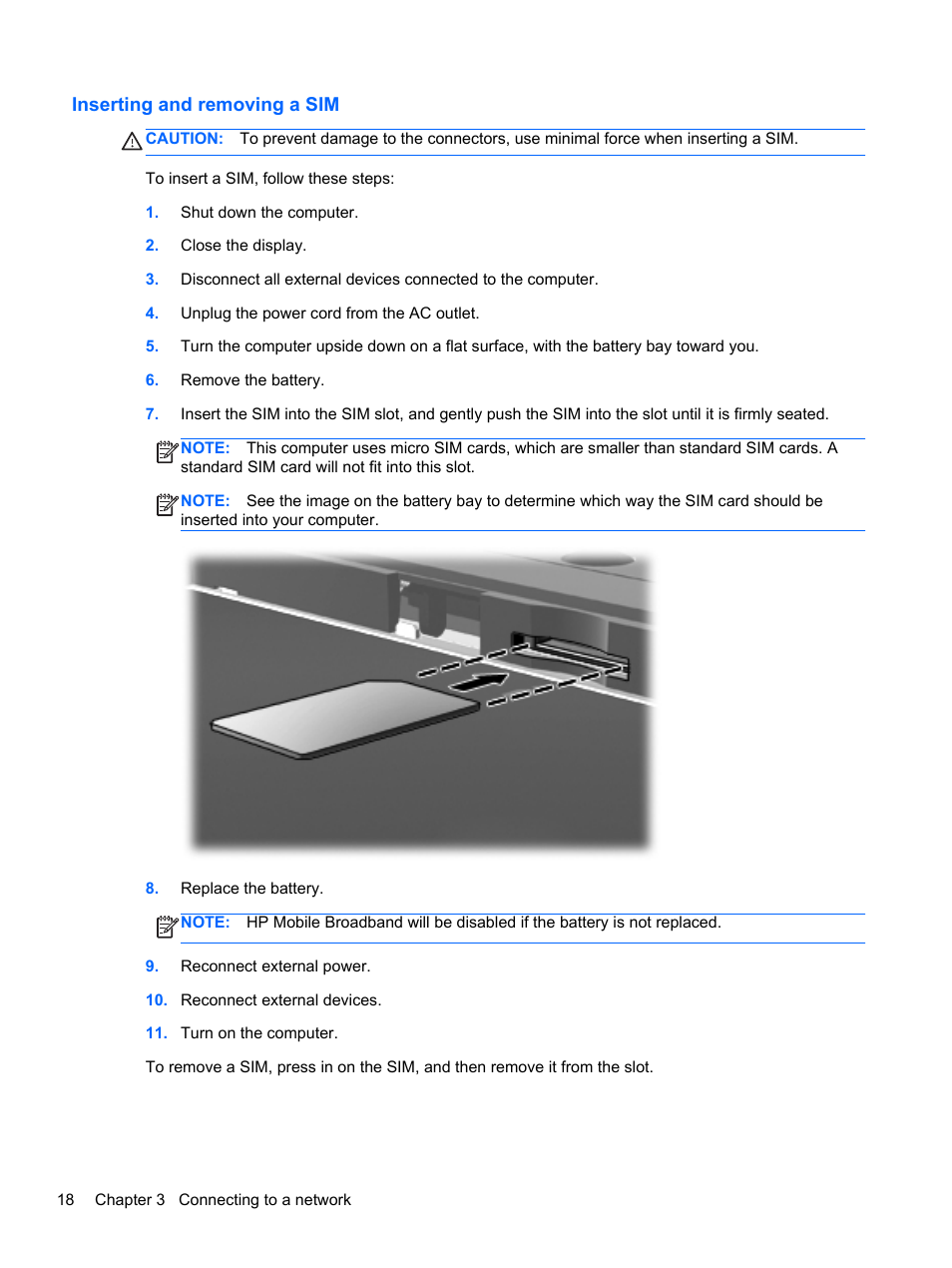 Inserting and removing a sim | HP EliteBook Revolve 810 G1 Tablet User Manual | Page 28 / 101
