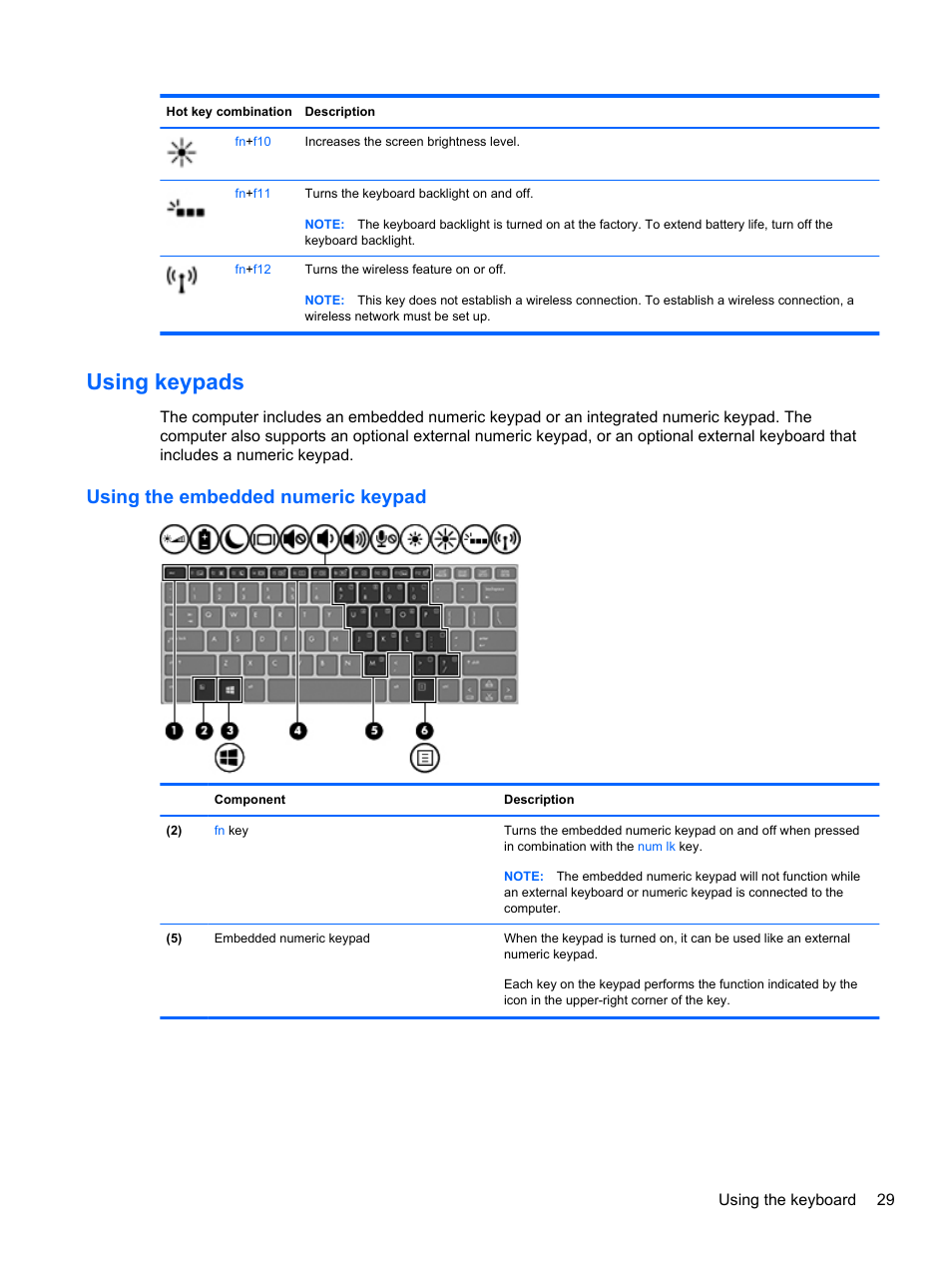 Using keypads, Using the embedded numeric keypad | HP EliteBook Revolve 810 G1 Tablet User Manual | Page 39 / 101