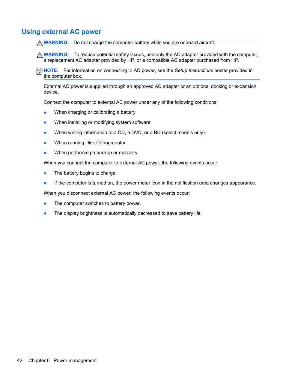 Using external ac power | HP EliteBook Revolve 810 G1 Tablet User Manual | Page 52 / 101