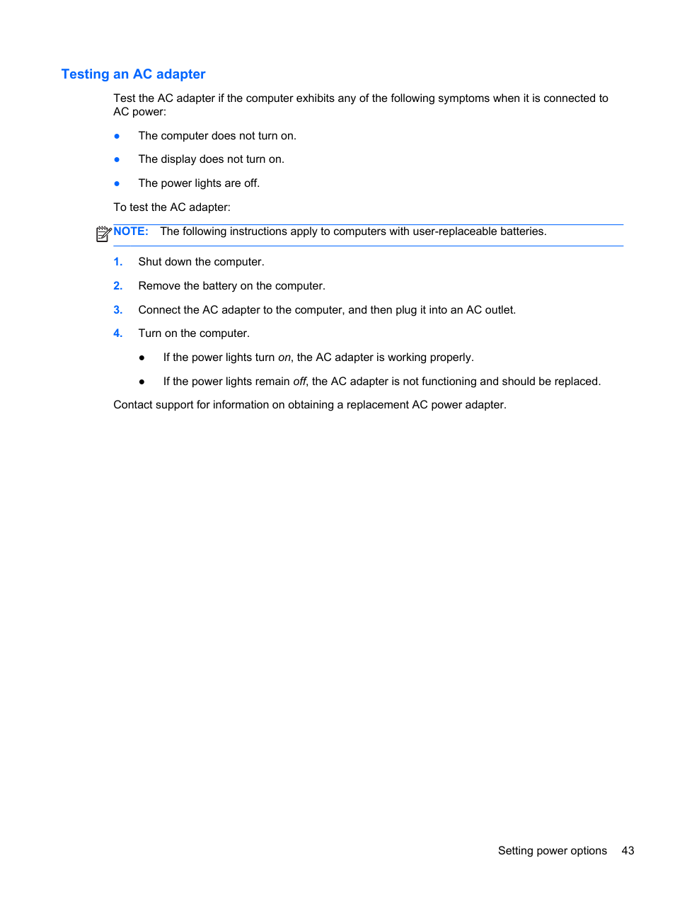 Testing an ac adapter | HP EliteBook Revolve 810 G1 Tablet User Manual | Page 53 / 101