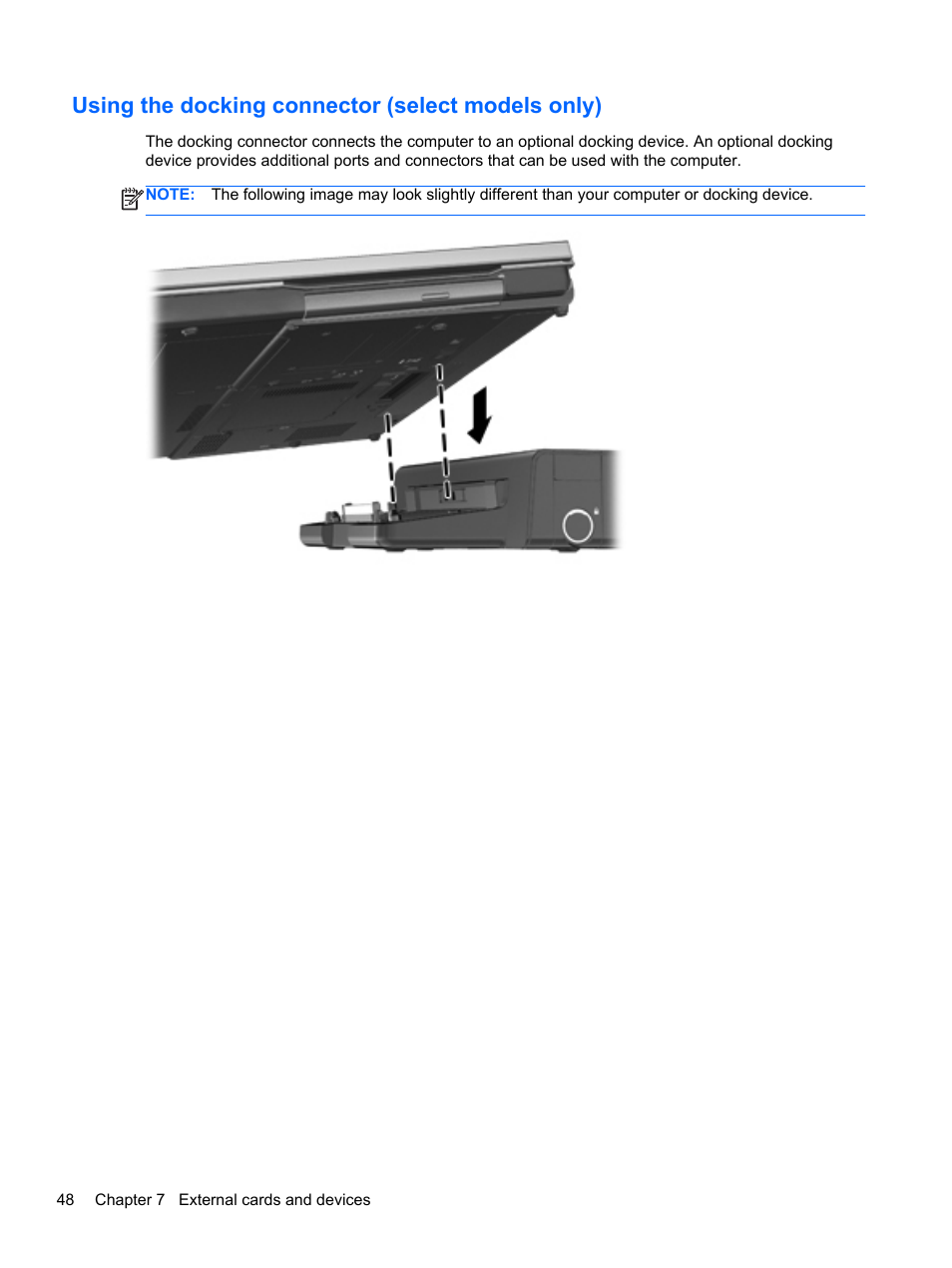 Using the docking connector (select models only) | HP EliteBook Revolve 810 G1 Tablet User Manual | Page 58 / 101