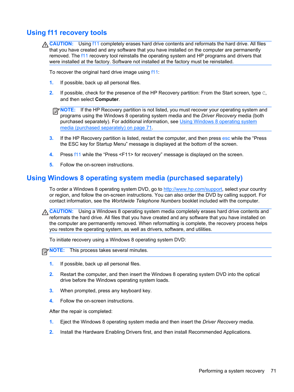 Using f11 recovery tools | HP EliteBook Revolve 810 G1 Tablet User Manual | Page 81 / 101