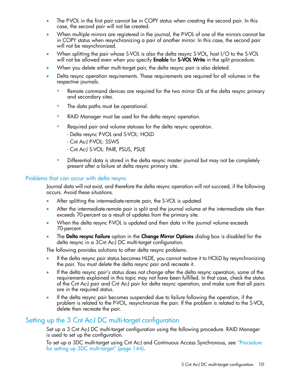 Problems that can occur with delta resync | HP XP P9500 Storage User Manual | Page 131 / 192