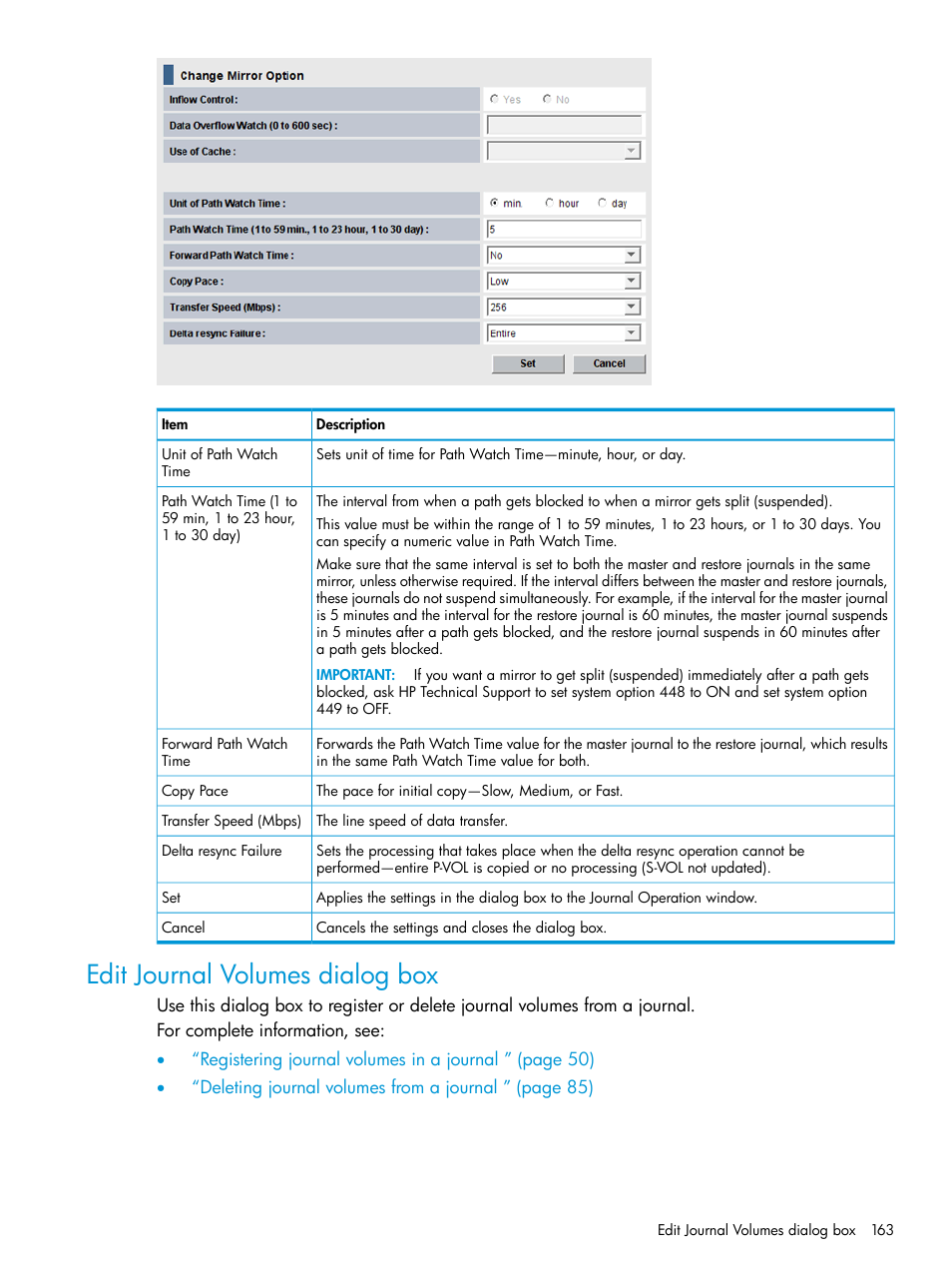 Edit journal volumes dialog box | HP XP P9500 Storage User Manual | Page 163 / 192