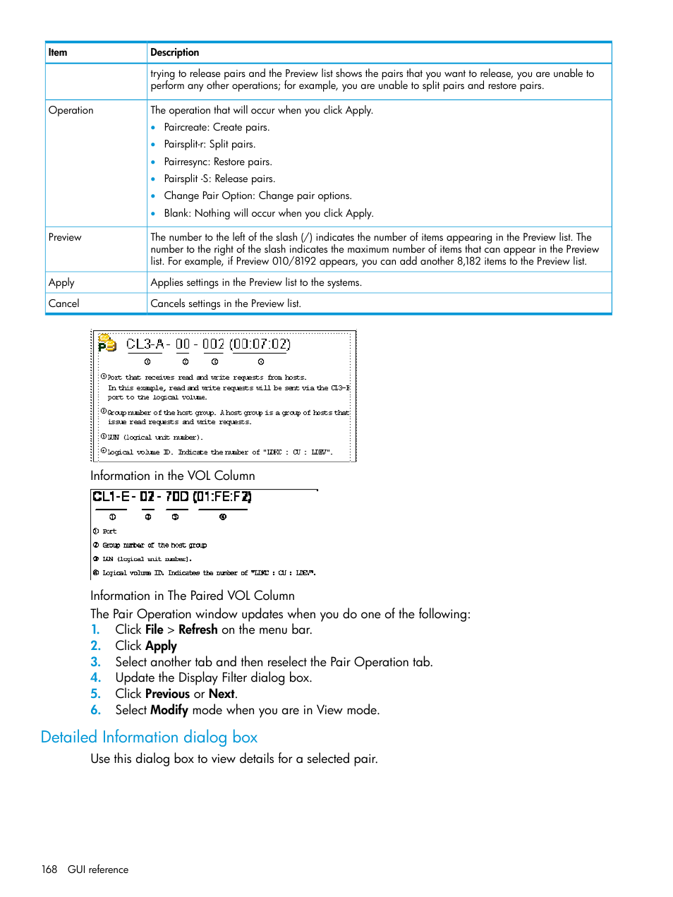 Detailed information dialog box | HP XP P9500 Storage User Manual | Page 168 / 192