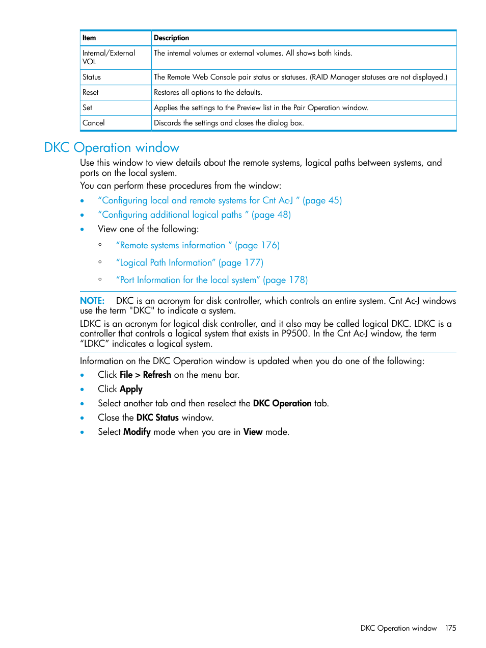 Dkc operation window | HP XP P9500 Storage User Manual | Page 175 / 192
