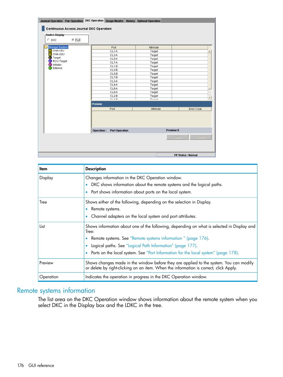 Remote systems information | HP XP P9500 Storage User Manual | Page 176 / 192