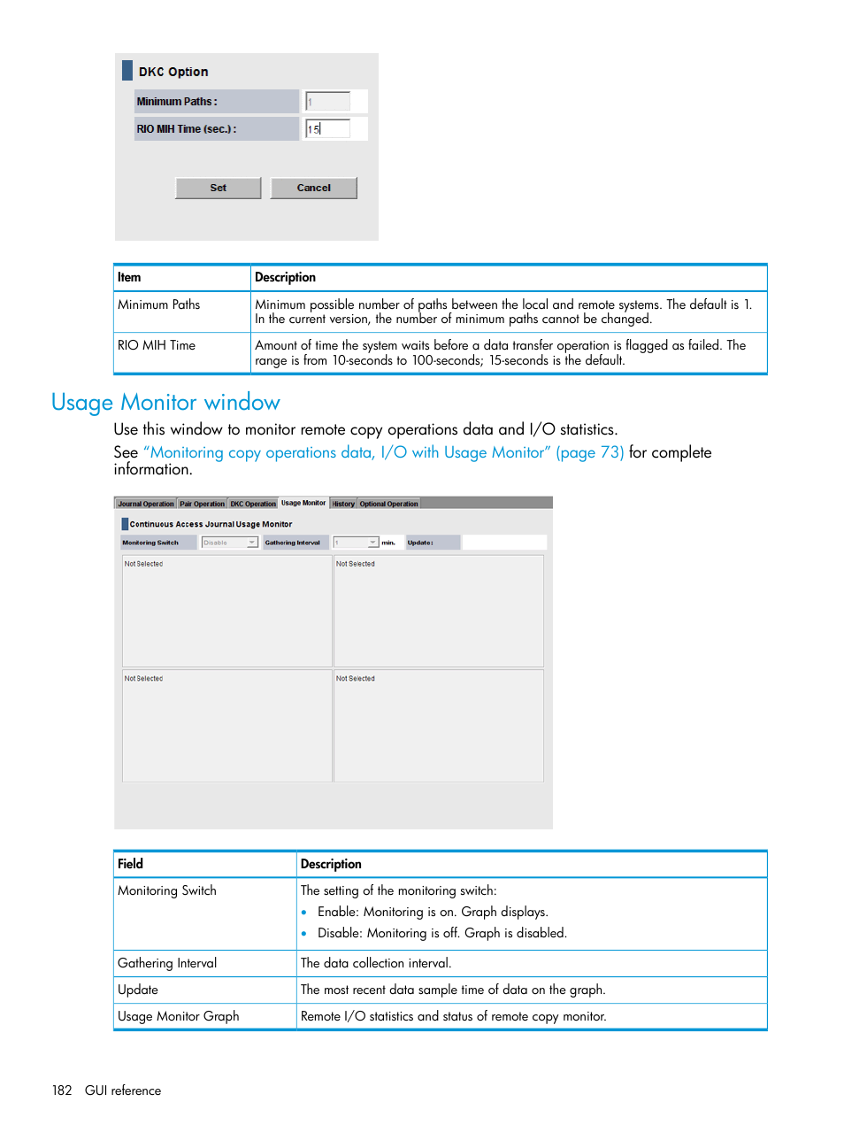 Usage monitor window | HP XP P9500 Storage User Manual | Page 182 / 192