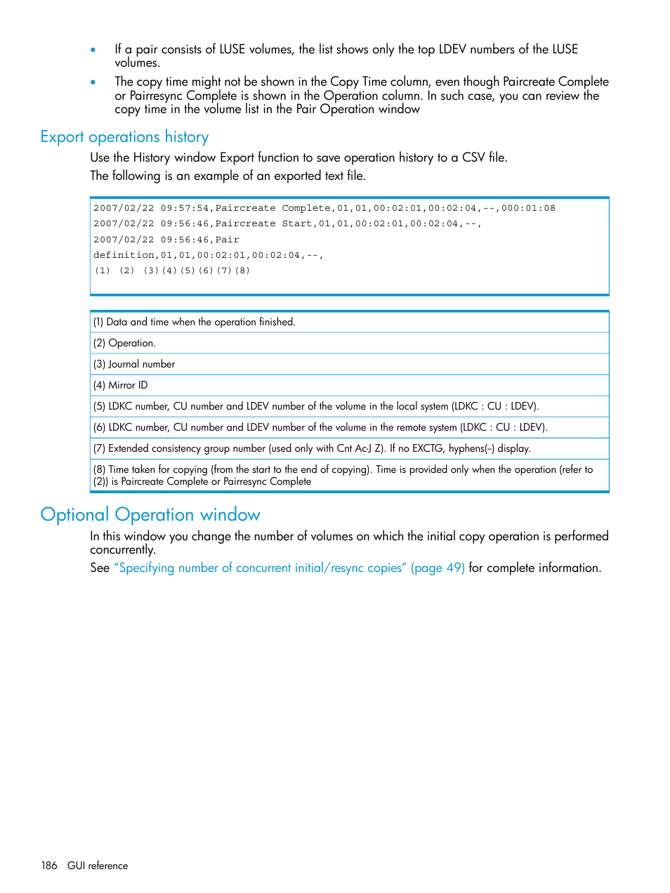 Export operations history, Optional operation window | HP XP P9500 Storage User Manual | Page 186 / 192