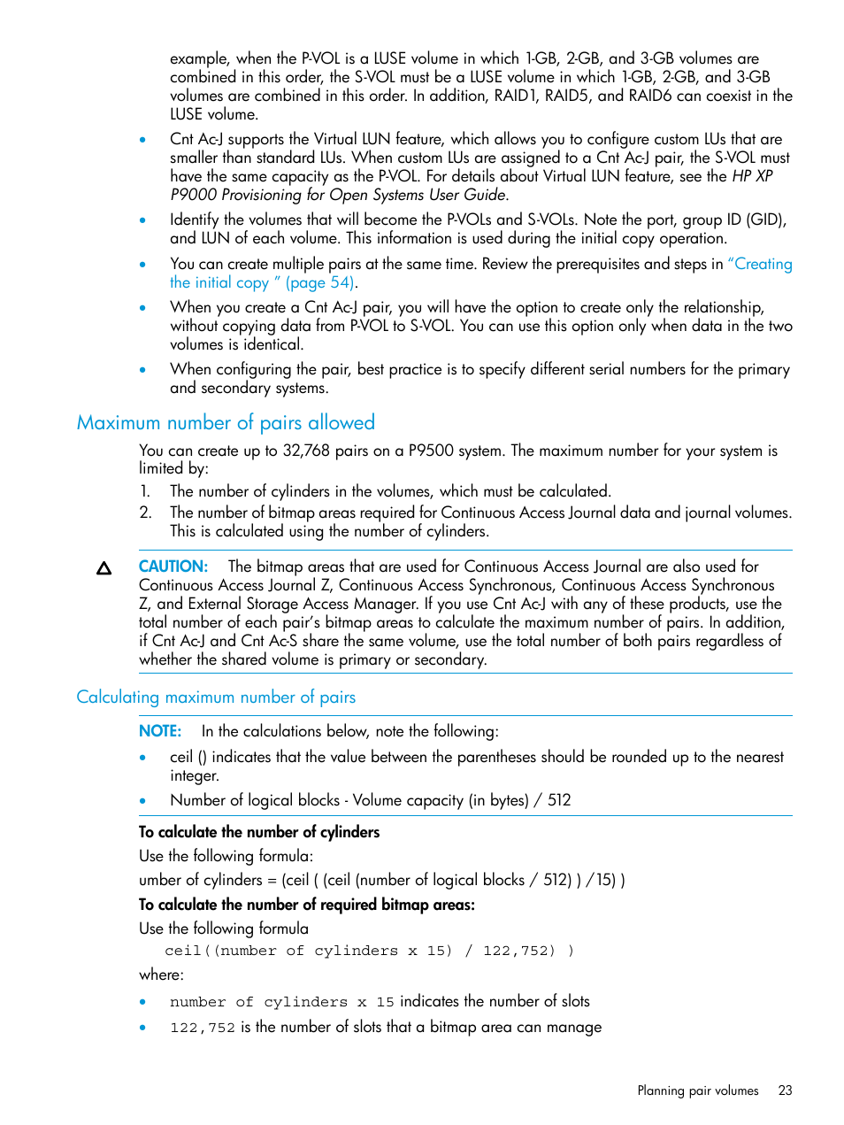 Maximum number of pairs allowed, Calculating maximum number of pairs | HP XP P9500 Storage User Manual | Page 23 / 192