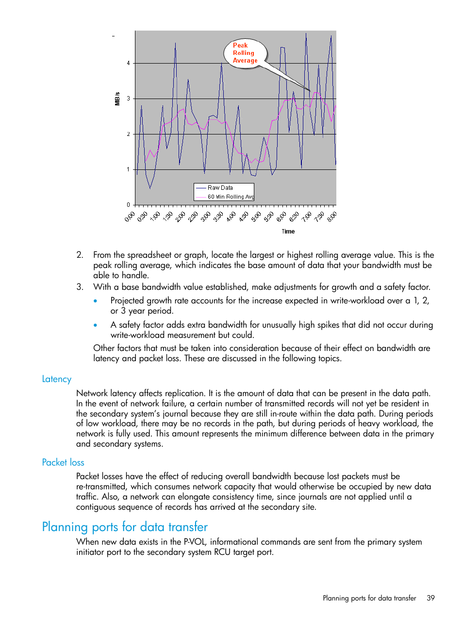 Latency, Packet loss, Planning ports for data transfer | Latency packet loss | HP XP P9500 Storage User Manual | Page 39 / 192