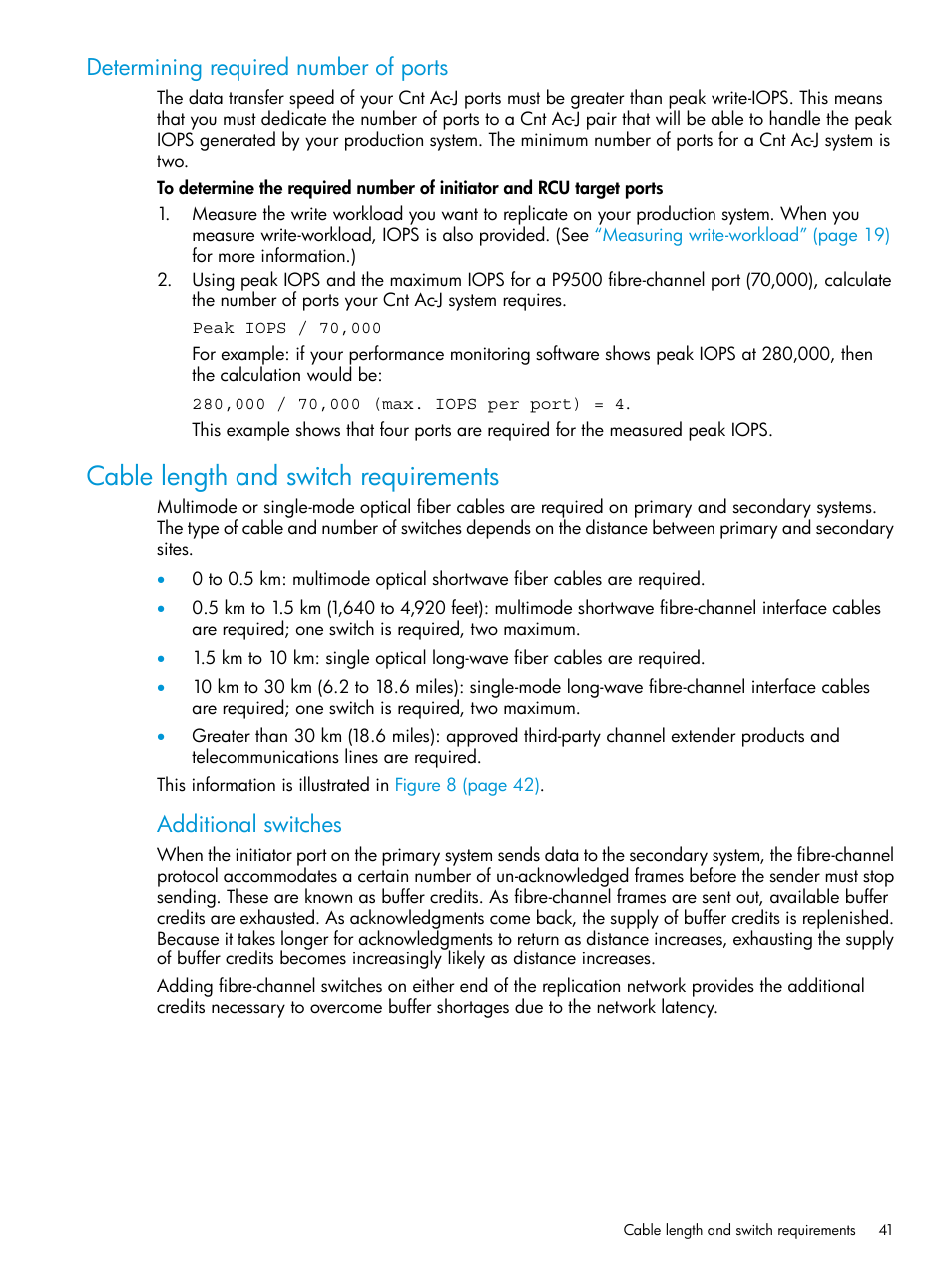 Determining required number of ports, Cable length and switch requirements, Additional switches | HP XP P9500 Storage User Manual | Page 41 / 192