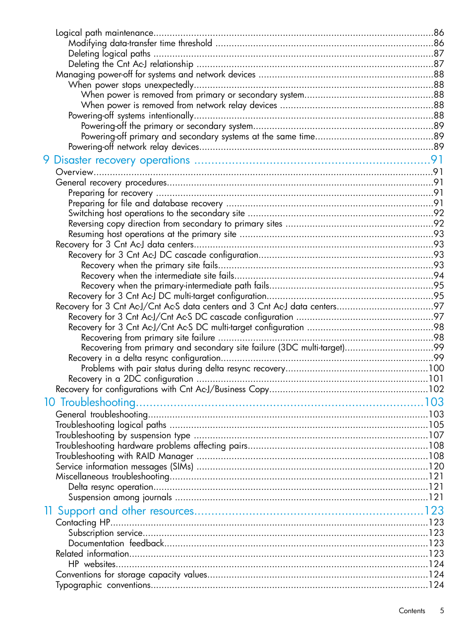 9 disaster recovery operations, 10 troubleshooting, 11 support and other resources | HP XP P9500 Storage User Manual | Page 5 / 192