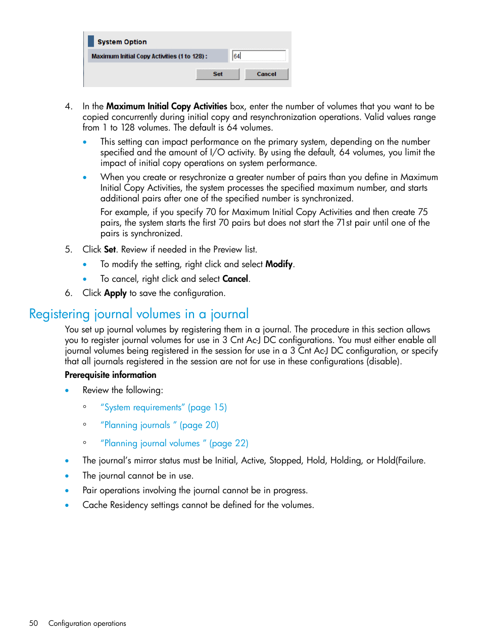 Registering journal volumes in a journal | HP XP P9500 Storage User Manual | Page 50 / 192