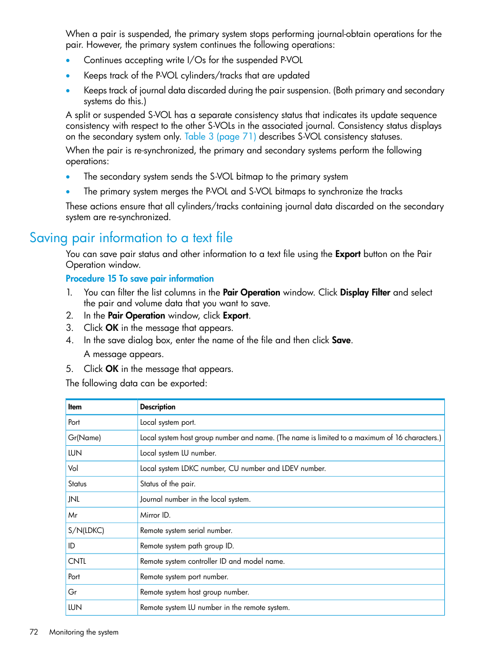 Saving pair information to a text file | HP XP P9500 Storage User Manual | Page 72 / 192