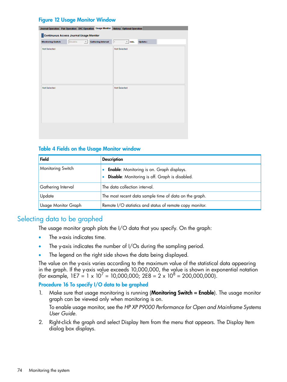 Selecting data to be graphed | HP XP P9500 Storage User Manual | Page 74 / 192