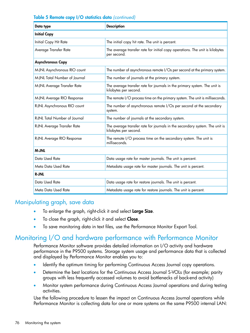 Manipulating graph, save data | HP XP P9500 Storage User Manual | Page 76 / 192