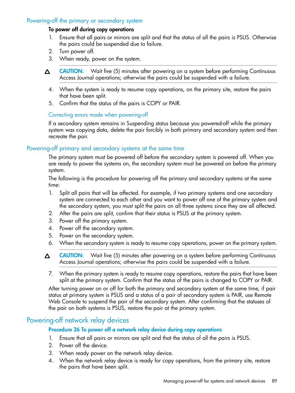 Powering-off the primary or secondary system, Powering-off network relay devices | HP XP P9500 Storage User Manual | Page 89 / 192