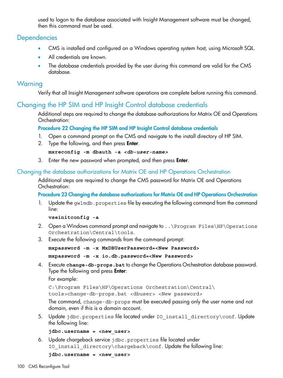 Dependencies, Warning | HP Systems Insight Manager User Manual | Page 100 / 259