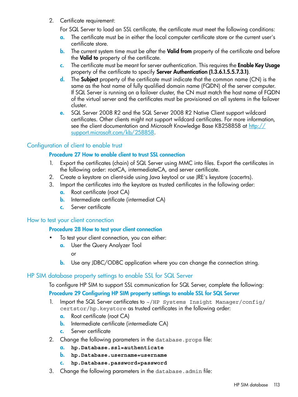 Configuration of client to enable trust, How to test your client connection | HP Systems Insight Manager User Manual | Page 113 / 259