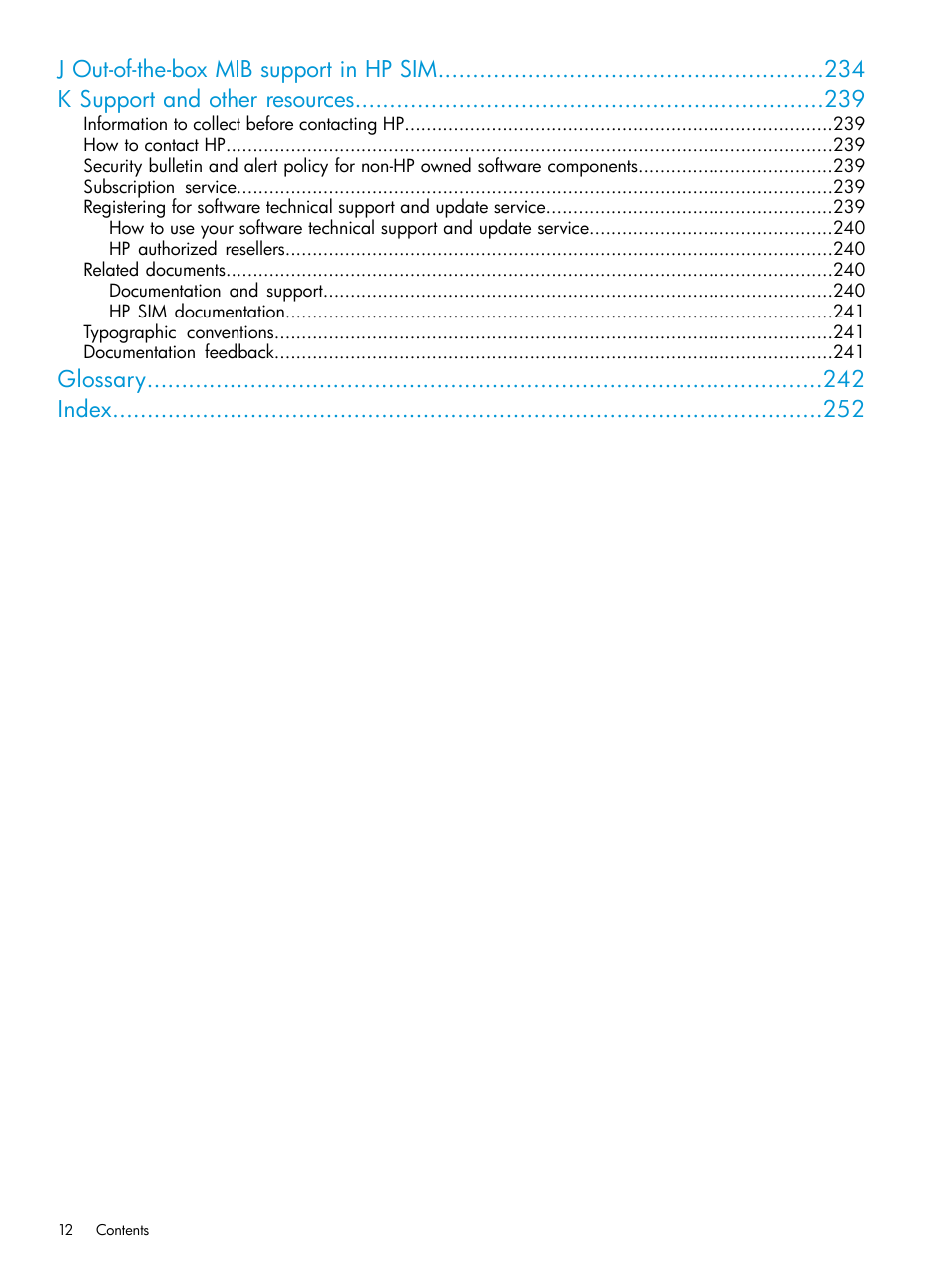 Glossary index | HP Systems Insight Manager User Manual | Page 12 / 259