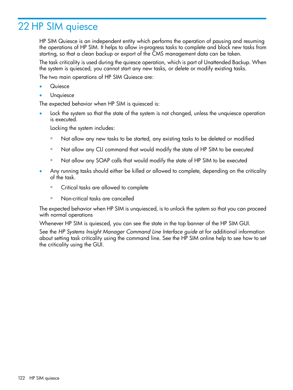 22 hp sim quiesce | HP Systems Insight Manager User Manual | Page 122 / 259